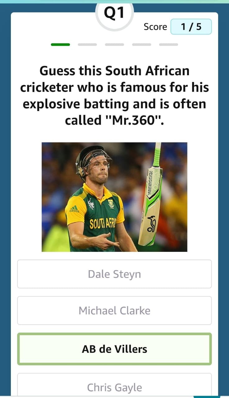 Guess this South African cricketer who is famous for his explosive batting and is often called ''Mr.360''